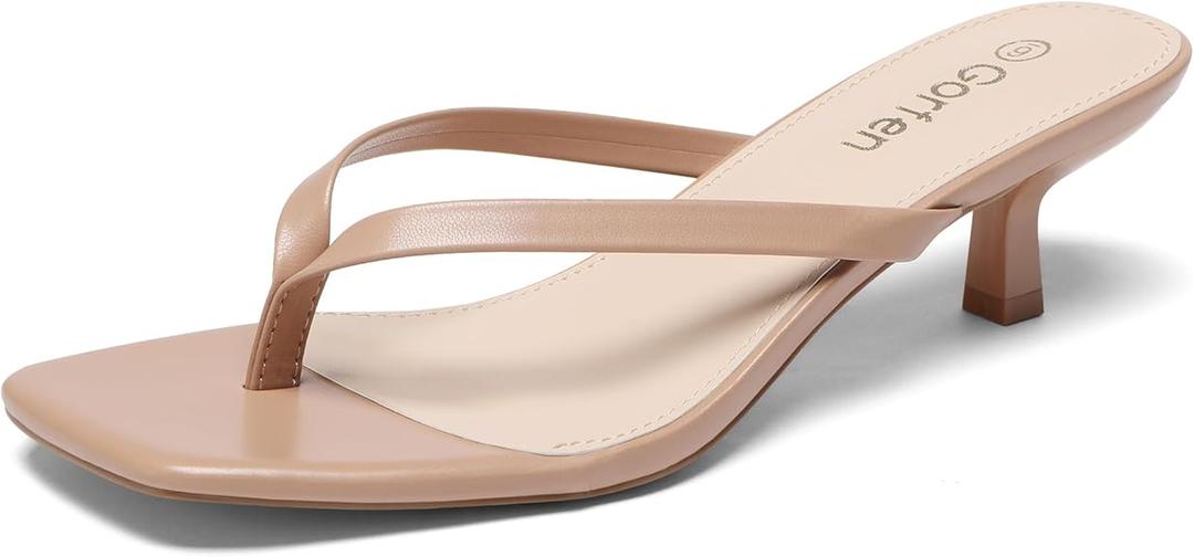 Gorfen Women's Kitten Heel Sandals Square Toe Slip on Flip Flop Heels 2 Inch Thong Sandals Party Dress Heeled Sandals 8.5