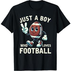 Just a Boy Who Loves Football Boys T-Shirt (Gray, S)