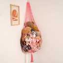 Stuffed Animal Net or Hammock Corner Hanging Net for Stuffy Animal Storage Macrame Toy Display Plush Toy Holder Wall Pet Net for Nursery Kid Bedroom Decor Playroom Organizer (Pink)
