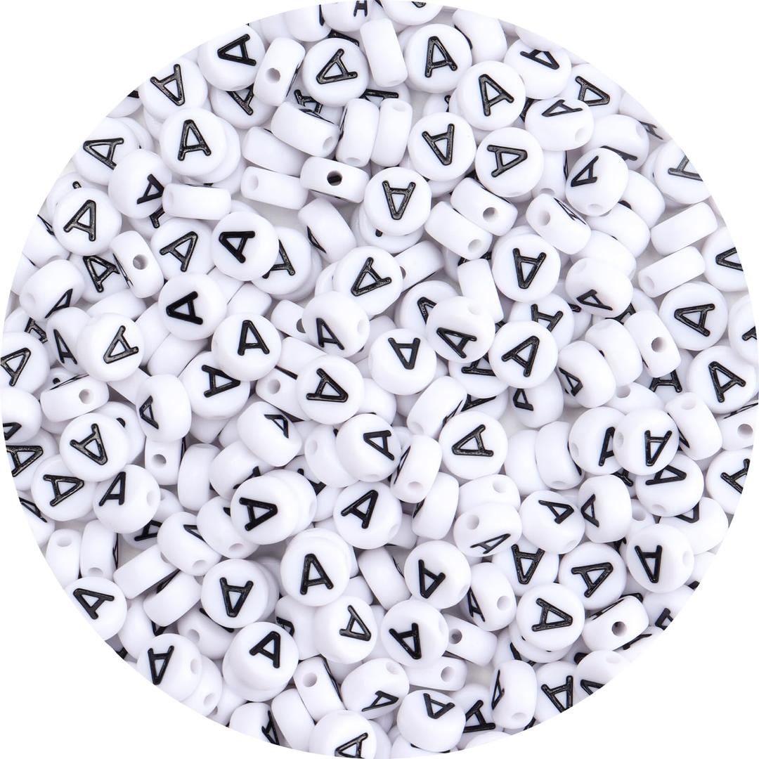 300Pcs Letter A Beads for Bracelets,4x7 mm White Bulk Round Acrylic Alphabet Beads for Jewelry Making DIY Decoration Accessories Stuff