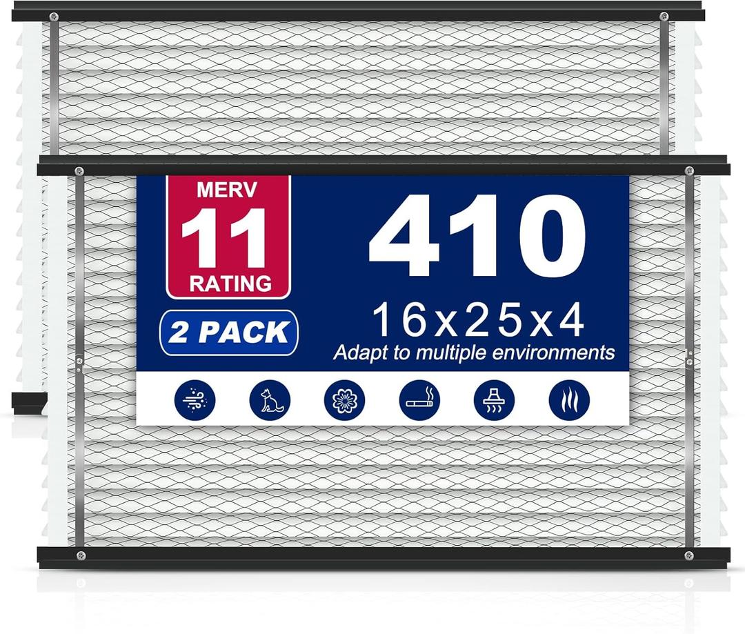 2-Pack 410 Air Filter Replacement Compatible with April Aire Whole House Air Purifiers, Models 1410, 1610, 2410, 2416, 3410, 4400, MERV 11, Size: 16x25x4 Pleated HVAC AC Furnace Filter