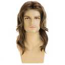 Mens Long Wavy Brown Wig Natural Layered Synthetic Halloween Cosplay Hair Wig