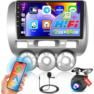 [2G+64G] Android 13 Car Radio for Honda Fit 2004-2010, Wireless Carplay/Android Auto/HiFi, 9'' Touch Screen Bluetooth Stereo Upgrade for Honda Fit SWC GPS WiFi + AHD Backup Camera