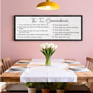 The Ten Commandments Rustic Bible Verse Framed Wall Art, 40''×15'' Positive Religious Christian Saying Sign for God Jesus Christ Prayer, Vintage Horizontal Holy Inspirational Catholic Scripture Decor