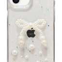 Tuokiou for iPhone 11 Clear Case Cute 3D Pearl Bowknots with Design Aesthetic Women Phone Case, Transparent Bling Glitter Sparkle Star Shiny Case Shockproof Soft TPU Bumper Cover (Big Bow, iPhone 11)