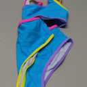 NECIOUS Teen Girls Swimsuits Two Piece Sporty Bikini Sets Color Contrast Trim Adjustable Straps Swimsuit with Chest Pad (11-12 Years, Cyan Blue)