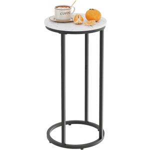 C Shaped end Table,Wood Round Side Table for Couch,Small Sofa Table with Metal Frame for Bedroom,Living Room,Bedside,Black Color(11.81" D x 11.81" W x 23.62" H)
