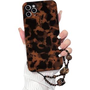 NITITOP Compatible with iPhone 11 Pro Max Case with Chain Lanyard Strap Cute Stylish Leopard Print Brown and Black Amber for Women Girls Men Soft TPU Shockproof Protective Cover - Black