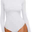 REORIA Women's Boat Neck Long Sleeve Bodysuit Basic Going Out Body Suits Tops 2025 (White) S