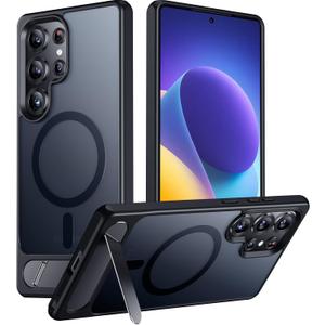 2 x Temdan Magnetic for Samsung Galaxy S25 Ultra Case, [Innovate Stand][Military Grade Drop Protection][Non Slip][Translucent Matte] Shockproof Phone Case for Galaxy S25 Ultra 6.9" 2025 -Black