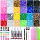 35000 Pcs Resin Jelly Rhinestones Kit, Multicolor 3mm Flatback Rhinestones with 4 Pcs B7000 Jewelry Glue & Tools, All-in-One Bedazzling Kit for DIY Arts & Crafts Gifts