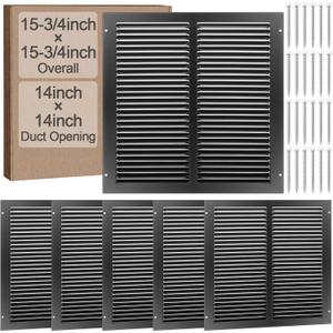 Blulu 6 Pack Fits 14" x 14" Duct Opening, Black Air Vent Covers Steel Return Air Grilles for Sidewall Wall Ceiling, Return Vent Cover HVAC Accessories, Outer Dimensions: 15.75"w x 15.75"h