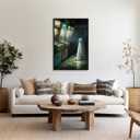 Vintage Halloween Wall Decor Horror Poster Cute Ghost in An Abandoned Arcade Wall Art Decor Gothic Dark Academia Ghost Art Poster Aesthetic for Living Room Bedroom8x12inch black framed (style-6)