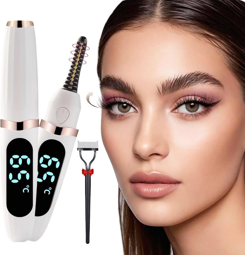 Heated Eyelash Curler, Heated Lash Curler Electric Eyelash Curler with Comb 3 Temp Settings for Makeup Tools for Achieving A Natural Curl and Long Lasting Eyelashes, Designed for Women, White-1