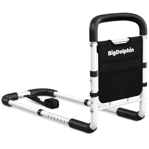 BigDolphin Bed Rails for Elderly Adults - ASTM Approved Adjustable Bed Cane with Non-Slip Ergonomic Handle & Storage Pocket, Bed Railings for Seniors Hold up to 350 LBS, Tool-Free