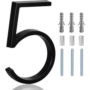 5" Floating Stainless Steel Address House Number, Modern Metal Anti-Rust House Numbers with Nail Kits for Door Garden Mailbox Decor Visibility Signage (5)