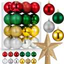 RoundFunny 25 Pcs Mini Christmas Balls Ornaments Set 2.36 Inch Christmas Day Ball Topper Star Tree Hanging Ornaments for Party Decoration(Classic Colors)