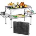 Titanker Folding Camping Table 3ft, Large Camp Table Portable with Extra Side Racks & Storage Net, Folding Picnic Table, Outdoor Patio Table, RV/Car Camping Essentials, Aluminum, Silver