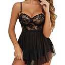 Avidlove Sexy Babydoll Lingerie Floral Black Lingerie for Women Lace Nightgowns for Women Date Night Outfit for Women, Black, S