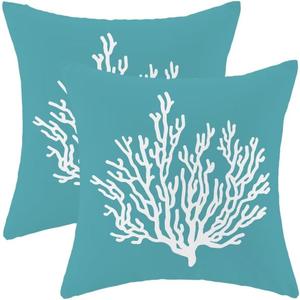 AEIOAE Natical Coastal Pillow Covers 18 X 18 Inch Set of 2, Teal Decorative Throw Pillow Covers Linen Beach Ocean Theme Pillowcase for Couch Home Sofa Indoor Outdoor Decor