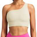 Queenie Ke Womens One Shoulder Sports Bra Left Side Strap Yoga Bras Medium Support Gym Training Workout Athletic Crop Top Ivory White Large
