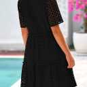 PRETTYGARDEN Eyelet Dresses for Women 2026 Summer Short Sleeve V Neck Hollow Out Ruffle A Line Boho Beach Vacation Mini Dress (Black, S)