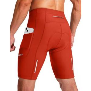 Men's Bike Shorts 3D Padded Cycling Road Biking Underwear Mountain Riding Biker Bicycle UPF 50+ Cycle Shorts Zipper Pockets(Orange, S)