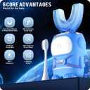 RexCodar Ultrasonic Kid's U-Shaped Electric Toothbrush, IPX7 Waterproof, Five Cleaning Modes,Cartoon Astronaut, 60S Smart Reminder (6-12 Age (Blue))