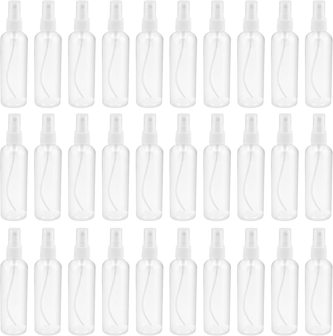 SINJEUN 30 Pack Clear Plastic Spray Bottles with Caps, 4 oz Spray Bottles Mist Sprayer, Refillable Empty Fine Mist Spray Bottle Mini Travel Size Spray Bottles, Leak Proof and BPA-Free
