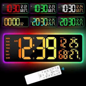 Large Digital Wall Mount Clock 17.3", 15 Color Modes Jumbo Numbers, 8 Color Modes Atmosphere Lights, Led Large Display Auto-Dimming/DST, for Classroom Living Room Garage Gym, Gift for Senior Mom Dad