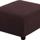 H.VERSAILTEX Square Ottoman Covers Ottoman Slipcovers Folding Storage Stool Furniture Protector Form Fit with Elastic Bottom, Stretch High Spandex Small Checks Jacquard Fabric(Large,Chocolate)