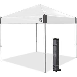 E-Z UP Ambassador Instant Shelter Canopy, 10' x 10', Roller Bag and 4 Piece Spike Set, White Slate