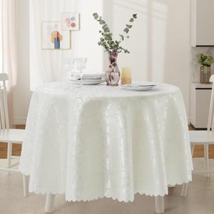 Wave Damask White Satin Round Tablecloth 60"X60"Round Tablecloth Stain Resistant Wrinkle Free Silkly Soft Table Cloths for Dining Room, Indoor and Outdoor Use