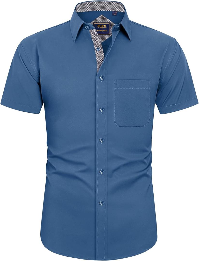 J.VER Men's Short Sleeve Dress Shirts Stretch Wrinkle Free Casual Button Down Shirts with Pocket for Business Wedding (X-Large)