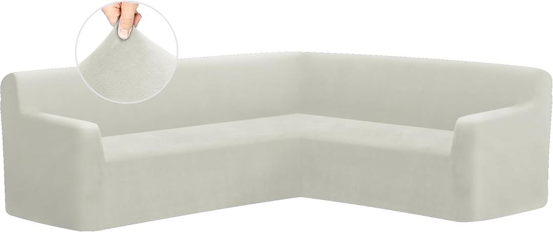 ALIECOM Velvet Couch Covers L Shape Sofa Cover Corner Sectional Stretch Soft Thick Slipcovers U Shaped Living Room Non Slip Magic Furniture Protector for Pet Dogs (Air Grey, X-Large)