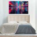 LSIUHWUWI 3Pcs Cool Gaming Wall Art Bustling City Rain-soaked Streets Posters Pictures Colorful Neon Canvas Painting Prints for Boys Room Kids Room Bedroom Home Decoration 20x40inch x3