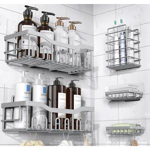 EUDELE 5-Pack Rustproof Stainless Steel Shower Caddy – No Drill Adhesive Bathroom Organizer with Large Capacity, Spacious Shower Shelves for Inside Shower, Kitchen & Home Decor Storage-XL Size