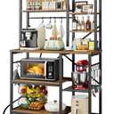 Kitsure Baker's Rack with Power Outlet - Storage Rack with Kitchen Shelves and 12 Hooks, Versatile Coffee Bar and Microwave Stand for Appliances, Pantry, Home Organization,Brown, 38.0" x 15.5" x 67.0"