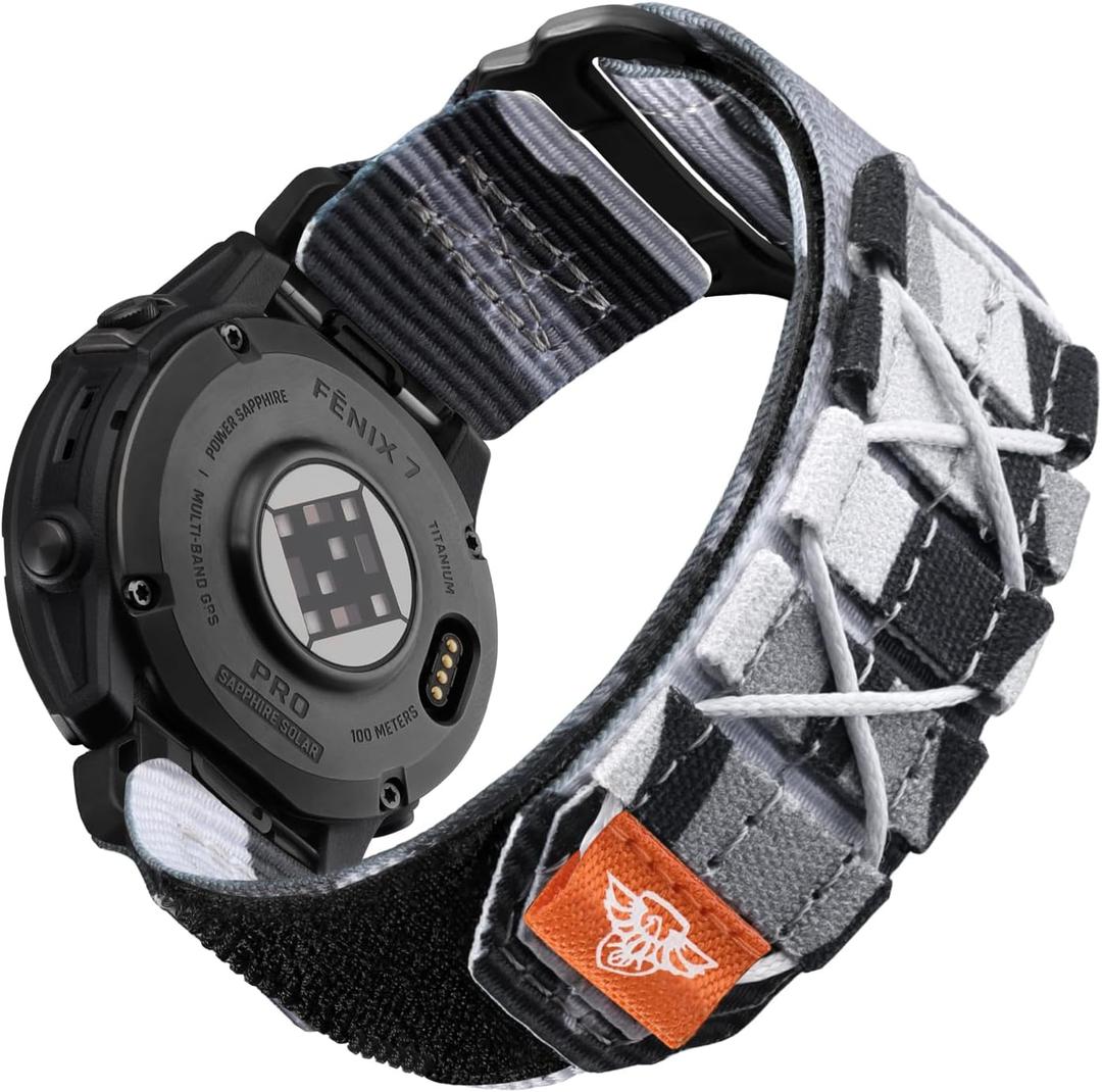 Bandletic 22mm Tactical Military Nylon Watch Band Compatible with Garmin Fenix 8 47mm/7/7 Pro/6/6 Pro/5/5 Plus/Instinct 3 2/Forerunner 970/965/955/945/745/Approach S70/S62/S60/Epix 2 Pro/Quatix 7/6/5 (Grey Camo)