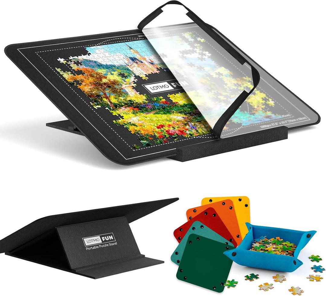 Puzzle Board for 1000 Pieces with Angle Adjustable Stand, Patented Lightweight Felt Jigsaw Puzzle Board with 6 Sorting Trays & Cover, Jigsaw Puzzle Table with Storage & Non-Slip Surface