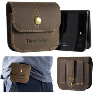 Holster for Samsung Z Flip 5/4/3, Motorola RAZR Series, Belt Clip Flip Phone Case with Card Holder & Magnetic Closure, Western Real Leather Pouch on Belt, Brown (L (Inner: 3.9 x 3.3 x 1.18'') - Brown)