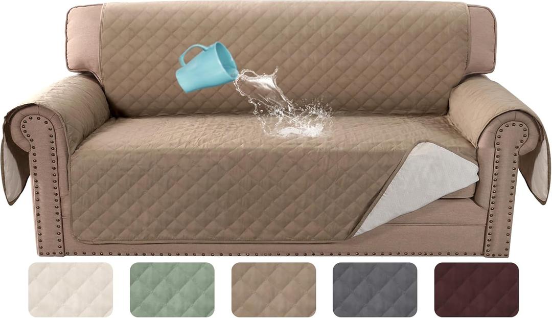 H.VERSAILTEX 100% Waterproof Couch Cover Loveseat Covers for 2 Cushion Couch Furniture Protector for Pets Kids Children Dog Cat with Non-Skid Backing (Loveseat, French Oak)