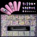 12 Types of 600 Crystal AB Diamonds + 2500 Flat Rhinestones Mix 20 Styles Flatback DIY Crafts Rhinestone Crystals 3D Ornaments Flat Back Stones Set + Tweezers + Drill Pen