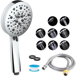 RV Shower Head with Hose, 8 Spray Shower Head with Handheld, 59-inch Shower Hose, High Pressure Camping Showerhead Replacement for RV