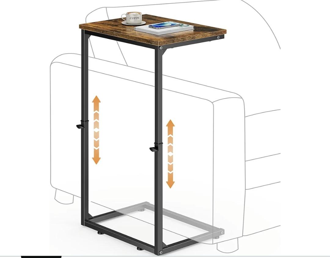 Vagusicc C Shaped End Table for Couch, 33.2'' Tall C Table Adjustable Height Side Table, Small Side Table for Small Spaces, Couch Tables That Slide Under, Tv Tray Table for Living Room, Rustic Brown