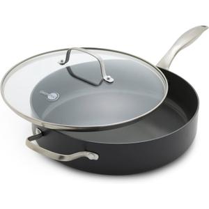 GreenPan Canterbury 5QT Saut Pan with Lid, Hard Anodized Healthy Ceramic Nonstick, PFAS-Free, Stainless Steel Handle, Metal Utensil Safe, Dishwasher Safe, Oven Safe, Black