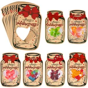 2 x Valentines Day Cards for Kids - 60 Pack Mason Jar Candy Jar Valentines Cards with 6 Unique Designs, Valentine Exchange Cards for School Classroom Party Favors (Candy Not Included)