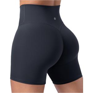 ENERBLOOM Women's Biker Shorts Workout 2.5" /4" / 6" Hidden Scrunch | High Waisted, No Front Seam, Buttery Soft, Moderate Compression, Yoga, Pilates, Running, Summer Gym Short (Black, S)