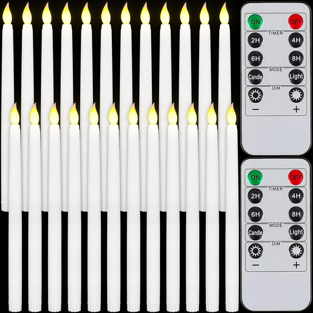 Tuanse 24 Pack Flameless Taper Candles with Remote & Timer, 11" Flickering 3D LED Battery Operated Window Candlesticks, Dimmable for Wedding Table Centerpieces Home Valentines Decor(White)