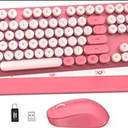 Wireless Keyboard and Mouse Combo - Round Keycaps, Full-Size Retro Typewriter Keyboard with Detachable Wrist Rest, Sleep Mode & Tilt Legs, 2.4GHz Cordless Connection for Mac/Windows/PC (Hot Pink)